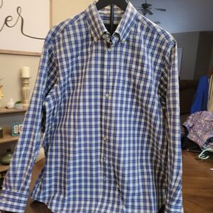 Scott Barber Men's Blue Checkered Dress Shirt
